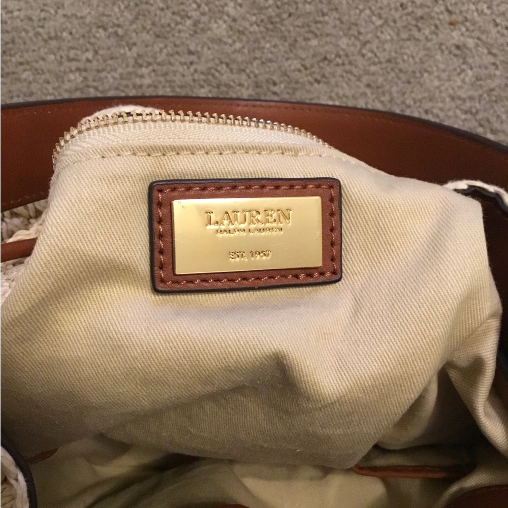 Lauren by RALPH LAUREN “Andie”Bucket Drawstring Straw & Leather Crossbody NWOT - Picture 7 of 16